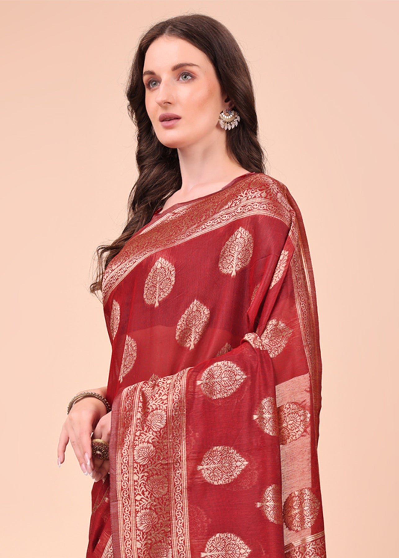 Ruby Red Woven Organza Silk Saree