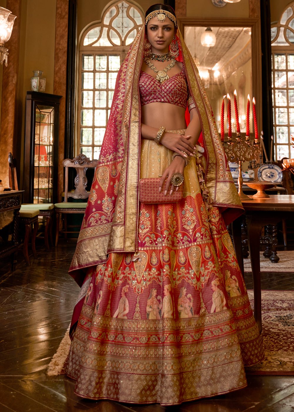 “Exclusive Offer” :Red and Beige Designer Lehenga Set
